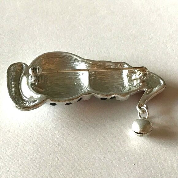 Vtg Santa Christmas Kitty Cat Brooch Pin Red Hat Scarf Bell Silver Plated Enamel - Picture 5 of 9